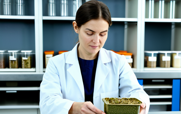 Biodegradable Packaging Innovation**

"A bright, modern laboratory setting. A female scientist in a fully clothed lab coat examines a new biodegradable food container made from mycelium. Close-up shot showcasing the texture of the material. Beakers and other lab equipment in the background. Focus on sustainability and innovation. Safe for work, appropriate content, fully clothed, professional, perfect anatomy, natural proportions, high quality."

**
