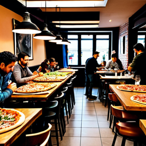 Home 25 Fusion Pizza Restaurant Interior**
"A bustling pizzeria interior in Barcelona, Spain. Patrons are enjoying uniquely topped pizzas. Focus on a pizza with jamón serrano and figs. Warm, inviting atmosphere. Fully clothed customers. Bright lighting. Professional photography, high resolution, perfect composition, safe for work, appropriate content, fully clothed, professional."
**