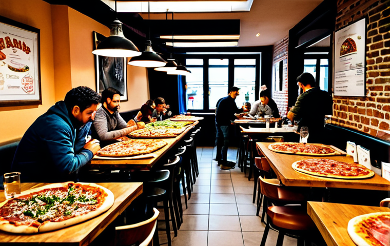 Fusion Pizza Restaurant Interior**

"A bustling pizzeria interior in Barcelona, Spain. Patrons are enjoying uniquely topped pizzas.  Focus on a pizza with jamón serrano and figs. Warm, inviting atmosphere.  Fully clothed customers.  Bright lighting.  Professional photography, high resolution, perfect composition, safe for work, appropriate content, fully clothed, professional."

**