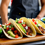 Healthy Taco Scene**

"A vibrant and colorful scene of fresh, healthy tacos being prepared. Ingredients include lean protein, homemade pico de gallo, avocado slices, and lime wedges. The tacos are presented on a rustic wooden board in a brightly lit kitchen. Focus on the freshness and appeal of the ingredients. safe for work, appropriate content, fully clothed, professional food photography, perfect anatomy, natural proportions, family-friendly."

**