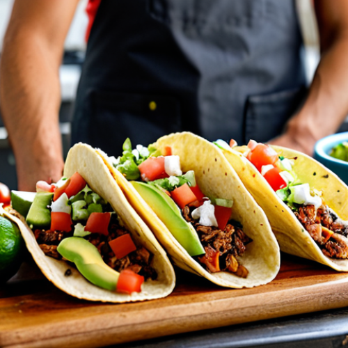 Home 12 Healthy Taco Scene**
"A vibrant and colorful scene of fresh, healthy tacos being prepared. Ingredients include lean protein, homemade pico de gallo, avocado slices, and lime wedges. The tacos are presented on a rustic wooden board in a brightly lit kitchen. Focus on the freshness and appeal of the ingredients. safe for work, appropriate content, fully clothed, professional food photography, perfect anatomy, natural proportions, family-friendly."
**