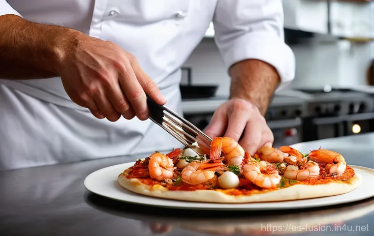 퓨전 피자의 글로벌화 과정 - **Vibrant Fusion Pizza Festival in a Spanish Plaza:**
    A lively, outdoor food festival scene set ...