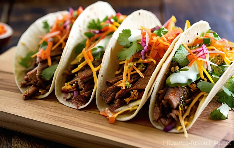 퓨전 패스트푸드 인기 브랜드 랭킹 - Image Prompt 1: Vibrant Korean-Mexican Fusion Tacos**