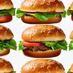 Home 12 퓨전 버거 빵의 종류 비교 - **"A perfectly crafted gourmet burger featuring an ideal, lightly toasted brioche bun. The bun's sur...