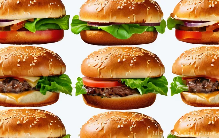 퓨전 버거 빵의 종류 비교 - **"A perfectly crafted gourmet burger featuring an ideal, lightly toasted brioche bun. The bun's sur...