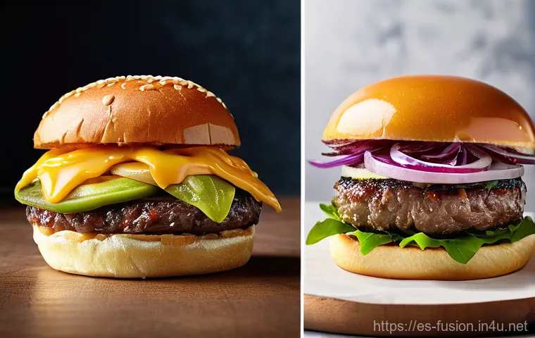 퓨전 버거 빵의 종류 비교 - **"A perfectly crafted gourmet burger featuring an ideal, lightly toasted brioche bun. The bun's sur... 퓨전 버거 빵의 종류 비교 - **"A perfectly crafted gourmet burger featuring an ideal, lightly toasted brioche bun. The bun's sur...