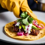 Home 9 퓨전 패스트푸드의 프랜차이즈 팁 - **Vibrant Fusion Culinary Creation:** A close-up, high-angle shot of a chef's hands, wearing clean, ...