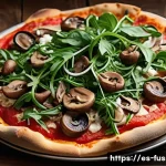 퓨전 피자의 대체 육류 사용 - A vibrant, gourmet pizza topped with a variety of plant-based proteins like soy and pea-based meat s...