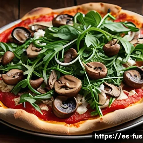 퓨전 피자의 대체 육류 사용 - A vibrant, gourmet pizza topped with a variety of plant-based proteins like soy and pea-based meat s...