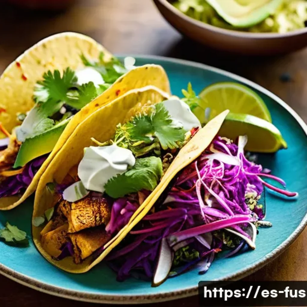 퓨전 타코 DIY 패키지 - A vibrant fusion taco spread featuring shredded Asian-spiced pork, citrus-marinated fish, and soy-gi...