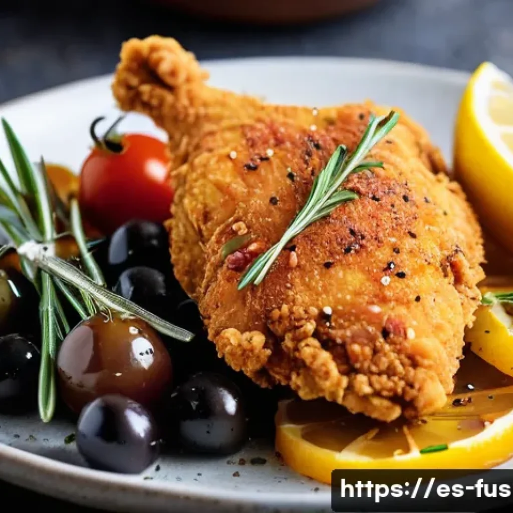 퓨전 치킨의 튀김 스타일 비교 - A vibrant close-up of a fusion fried chicken plate combining Southern American and Mediterranean sty...