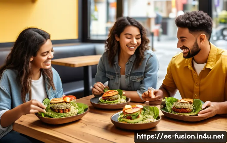 퓨전 패스트푸드 헬스케어 제품 - A vibrant fast-food restaurant scene in a modern Mexican city featuring a diverse group of young adu...