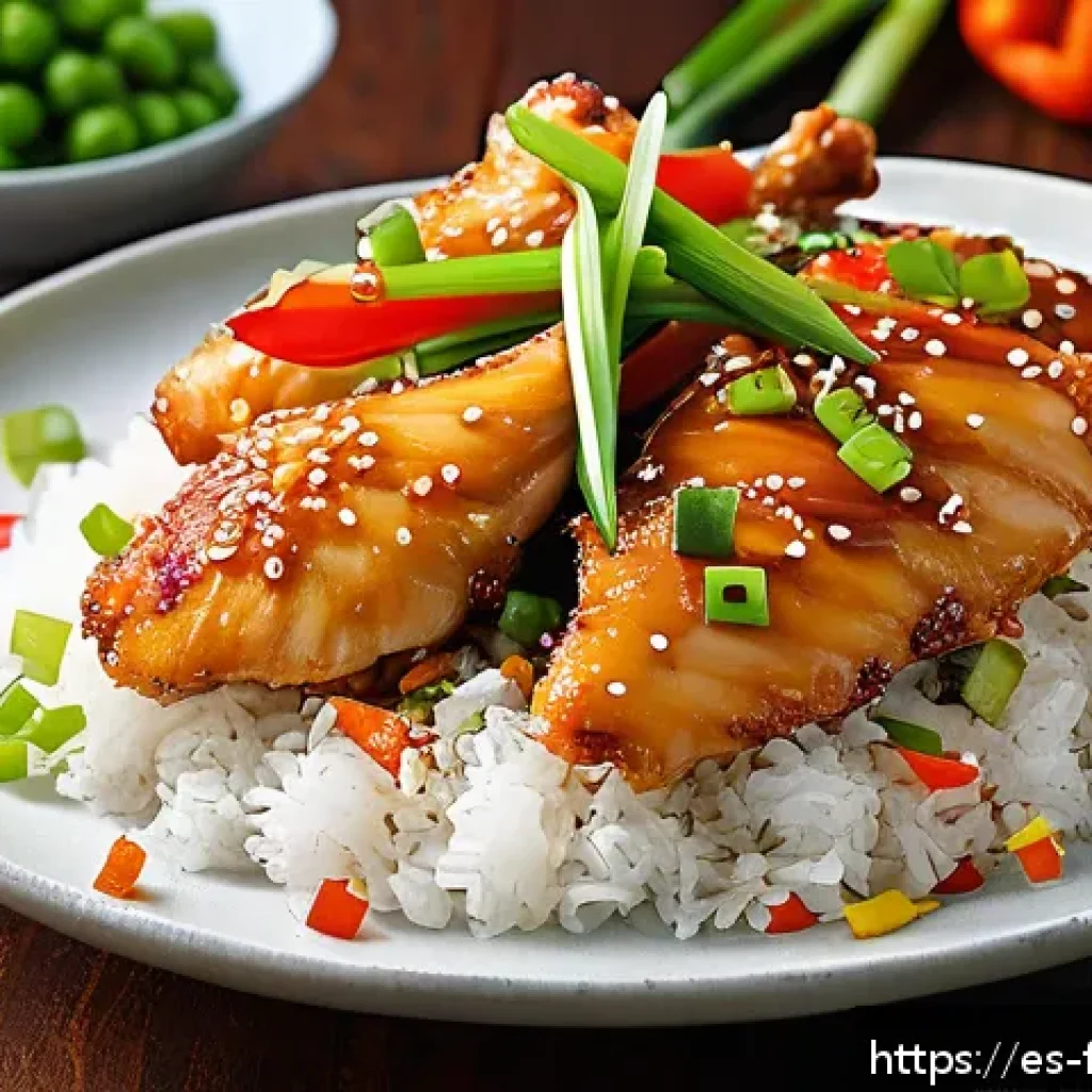 퓨전 치킨의 다양한 조리법 - A vibrant Asian-inspired chicken dish featuring tender chicken pieces marinated in soy sauce, fresh ...