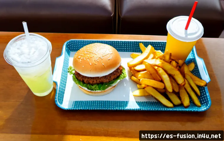 Home 17 글로벌 패스트푸드 브랜드 비교 - Photorealistic overhead comparison of two unbranded fast-food meal trays on a clean wooden table in ...